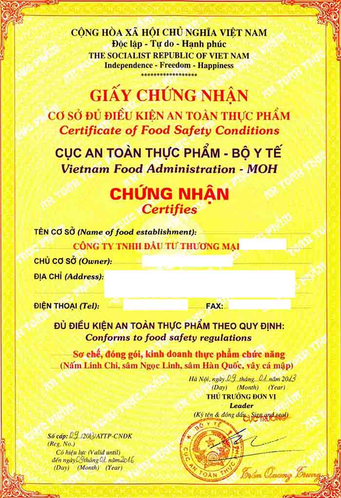Giấy phép vệ sinh an toàn thực phẩm