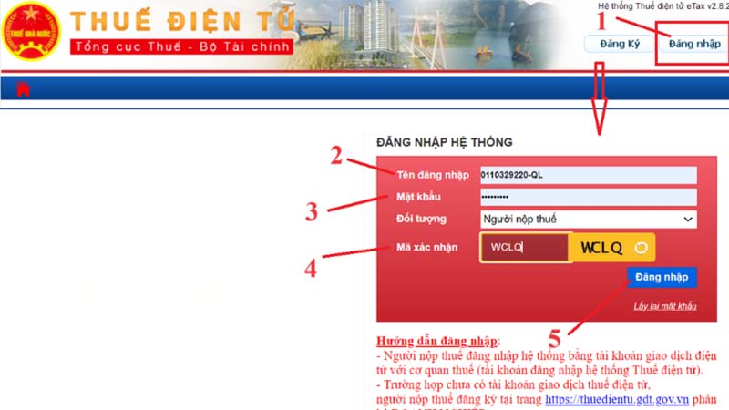 Bước 1: Đăng nhập Cổng thuế điện tử