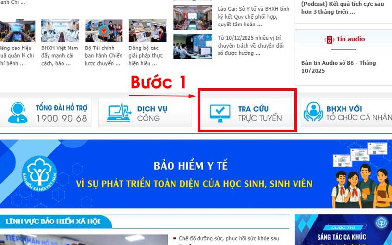 Bước 1: Cách tra cứu bảo hiểm y tế bằng căn cước công dân trên website Bảo hiểm xã hội Việt Nam
