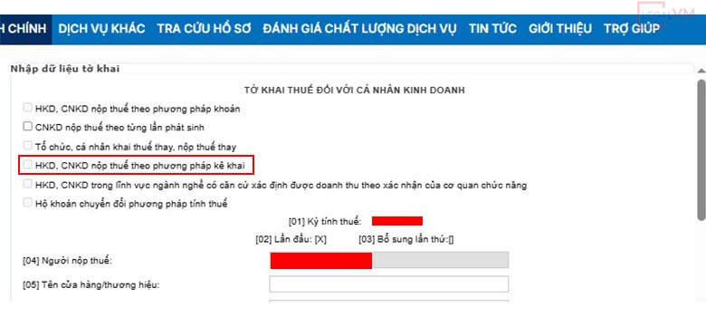 cách kê khai thuế hộ kinh doanh bằng cổng dịch vụ công quốc gia